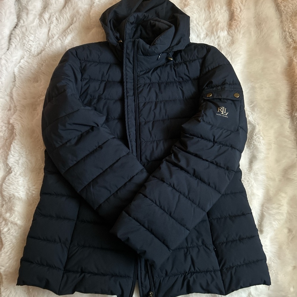 ralph lauren puffer jacket navy blue size large